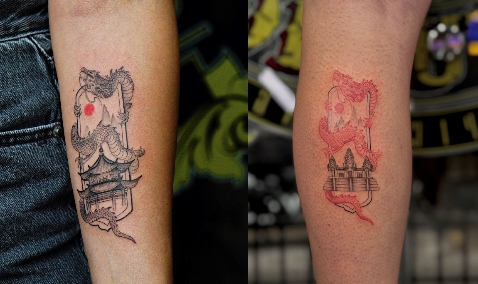 Dragon Tattoo design with temple