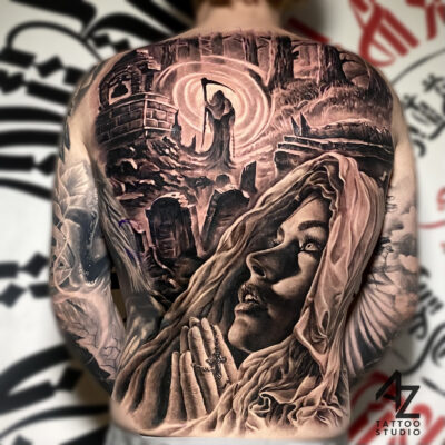 Wonderful full back tattoo for men by Azone