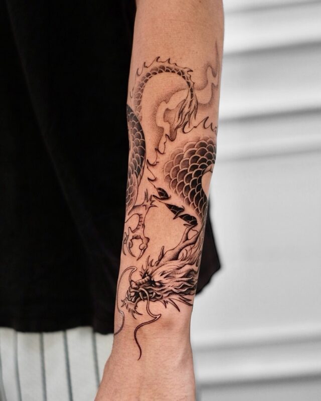 Dragon tattoo Hanoi – Asian style forearm design by Azone