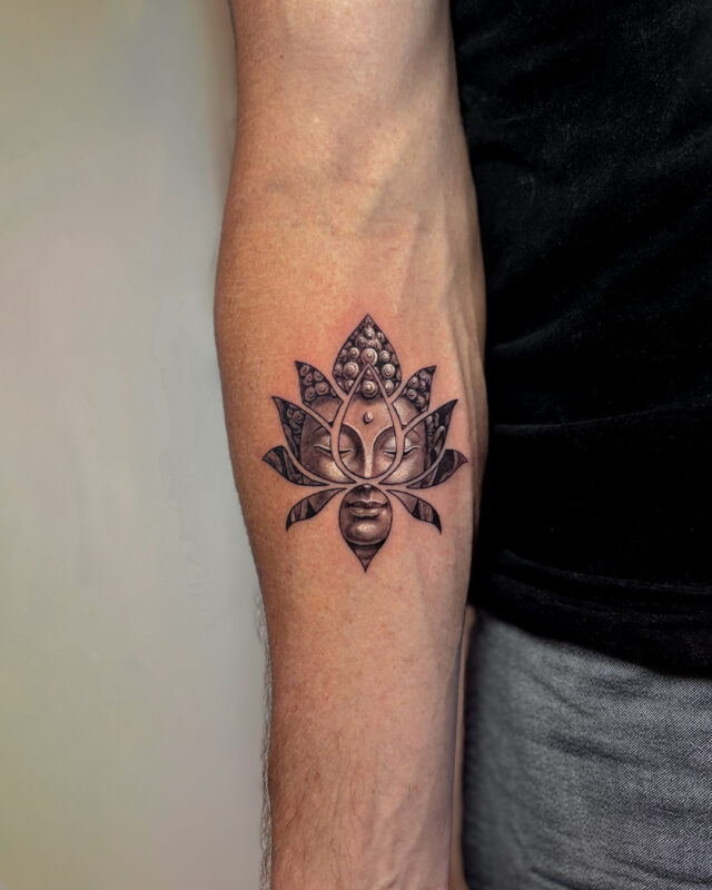 Lotus Buddha tattoo in Hanoi by Azone Tattoo Studio